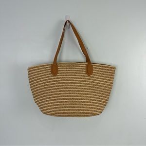 Styline Catalina Tan & Cream Tones Woven Bag; Oval Bottom Zip Top Straw Look
